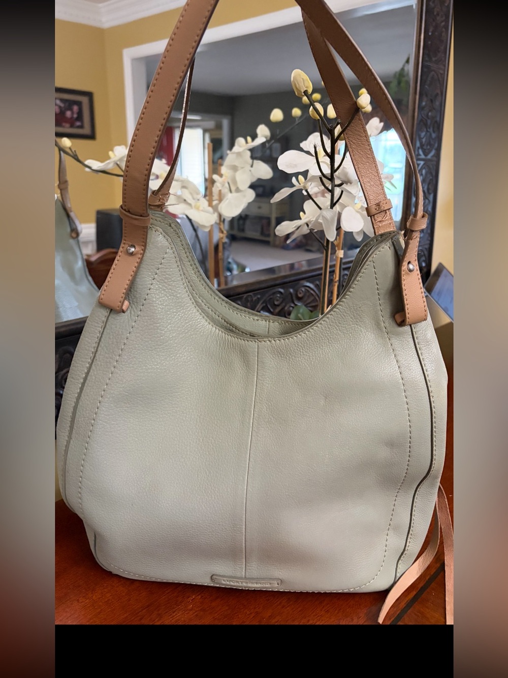 Lucky Brand Whipstitch Hobo Sage Green Leather Shoulder Bag